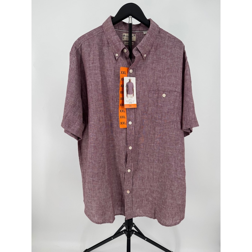 Weatherproof Vintage Mens XXL Burgundy Washable Linen Blend SS Button Down Shirt
